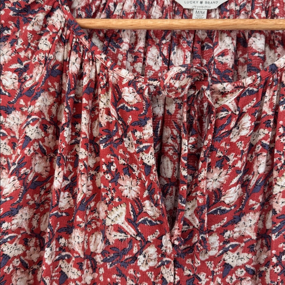 Lucky Brand Boho Spring peasant top Floral Long Sleeve lightweight Women's Med - Picture 4 of 8